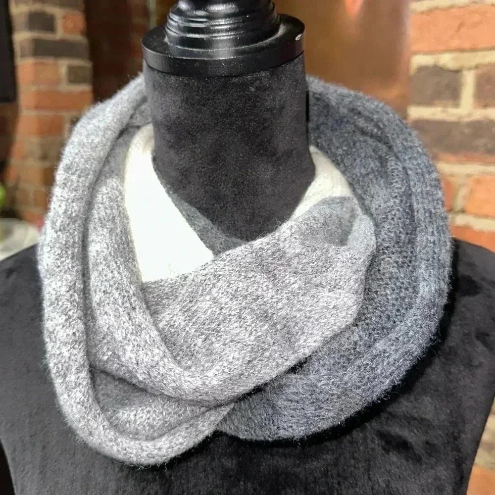Minicucci infinity scarf mohair and wool blend gray and ivory